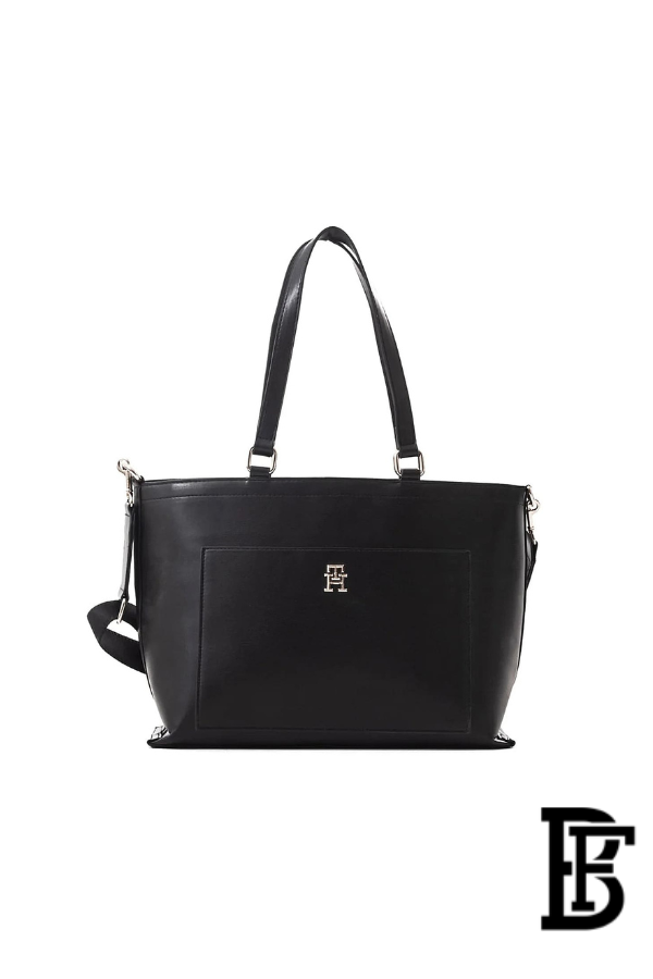 Tommy Hilfiger Black Leather Women Tote Bag – Elegant Everyday Handbag image 1