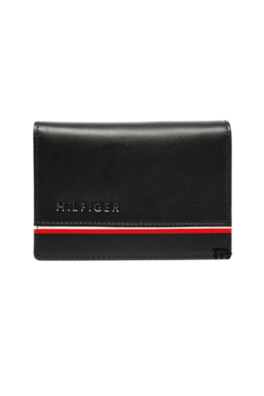 Tommy Hilfiger wallet is a one to face solid style covered in light/black leather image 2