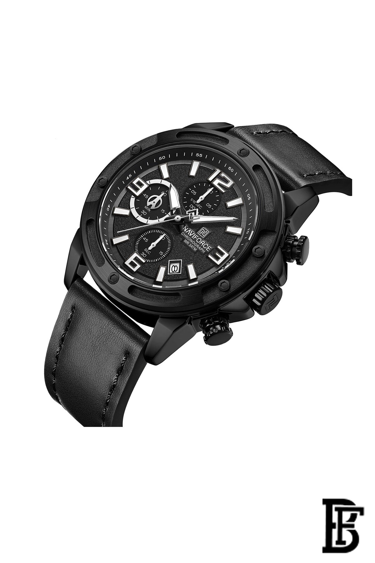 NAVIFORCE NF 8074 BWB  Leather Analog Wrist Watch image 2