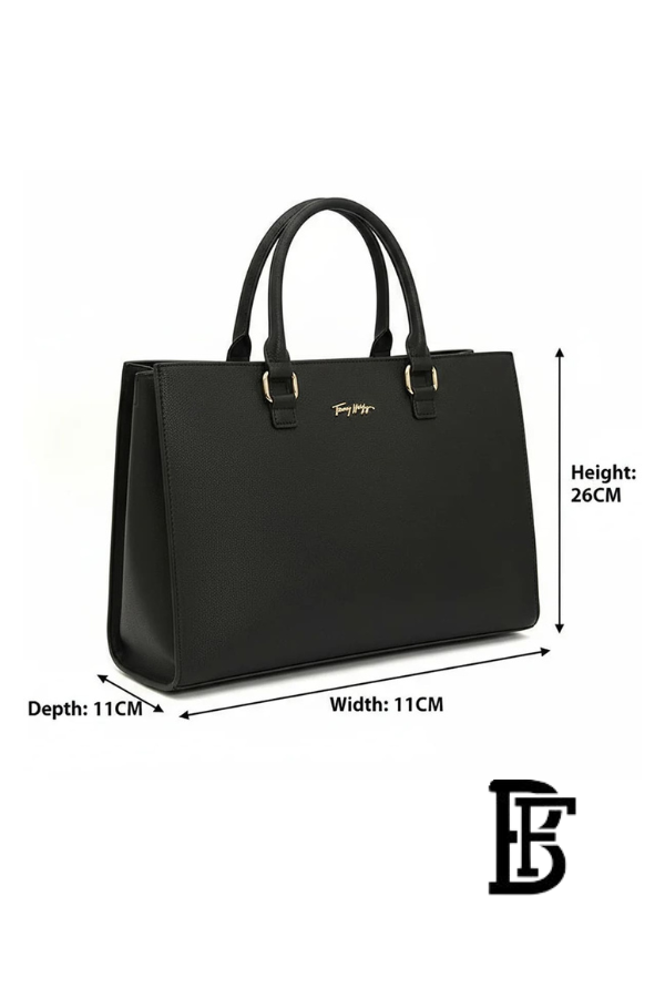 Tommy Hilfiger Black Leather Women Handbag Aw0Aw11181 – Elegant Everyday Shoulder Bag image 7