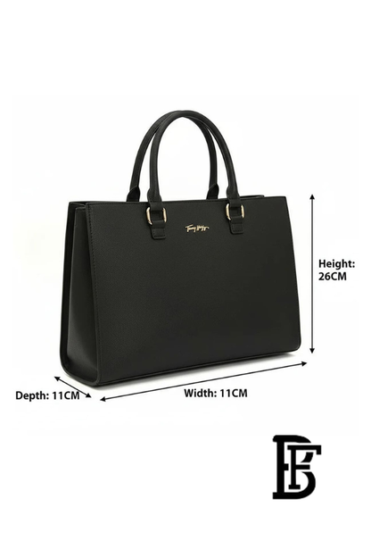 Tommy Hilfiger Black Leather Women Handbag Aw0Aw11181 – Elegant Everyday Shoulder Bag image 7