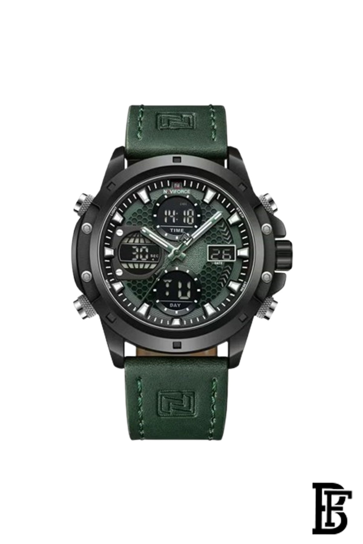 Naviforce NF9225 B/GN/GN   Men's Analog Leather Watch image 1