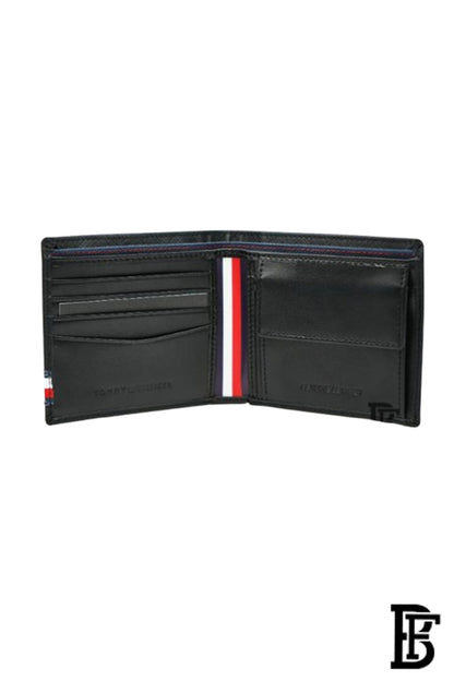 Tommy Hilfiger Wallet is a one to face solid style covered in light/black leather image 4