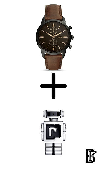 FOSSIL FS5437 Men's Leather Chronograph Wrist Watch - 41 mm - Brown + Gift perfume tester 30 ml image 1