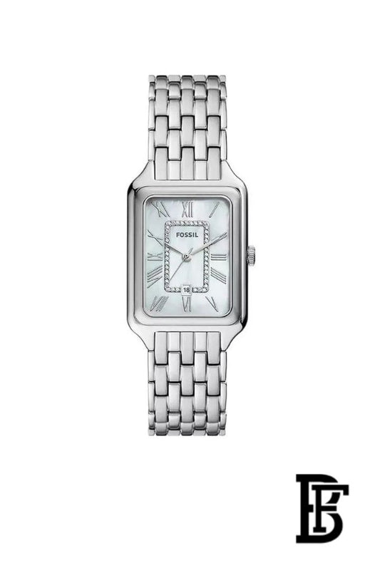 Fossil Raquel Three Hand Date Mother of Pearl Dial Silver Steel Strap Watch for Women - ES5306 image 0