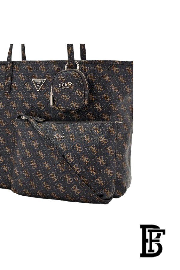 GUESS Power Play Large Tech Tote Bag – Brown Logo, Gold Hardware image 3