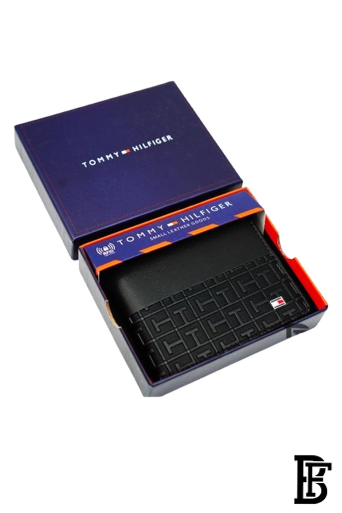 Tommy Hilfiger Wallet is a one to face solid style covered in light/black leather image 1