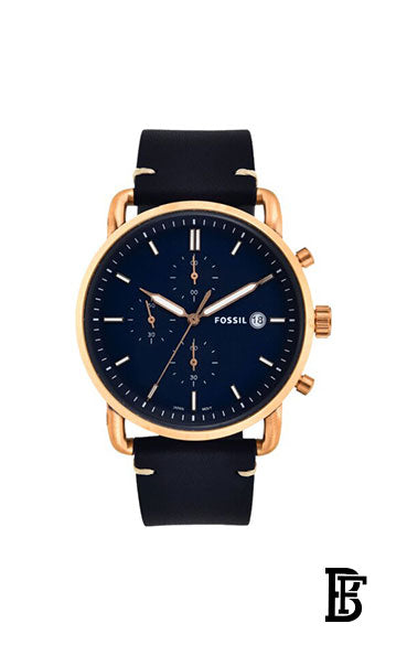 FOSSIL FS5404 Men's Leather Chronograph Wrist Watch - 40 mm - Blue + Gift perfume tester 30 ml image 2