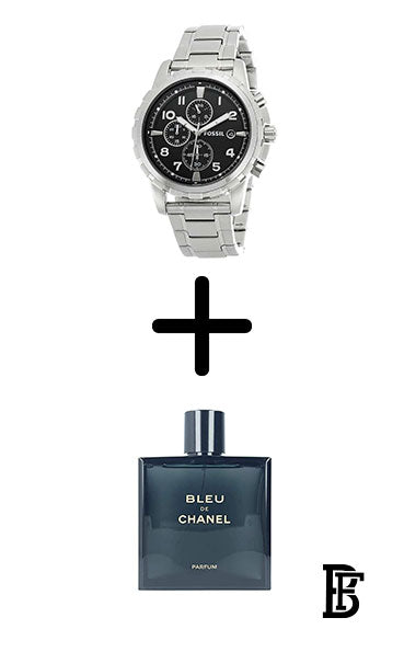 FOSSIL FS4542 Men's Stainless Steel Chronograph Clasp Watch + Gift perfume tester 30 ml image 1