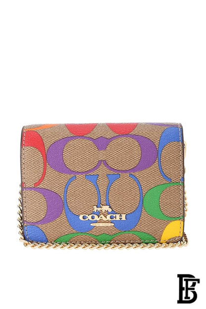 Coach billfold or snap wallet in rainbow signature canvas and refined leather. image 2