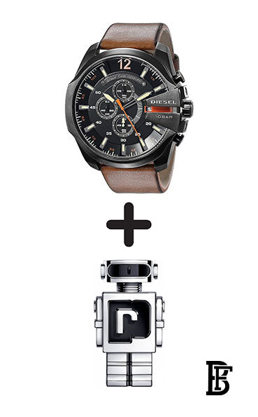 DIESEL men Mega Chief Round Shape Leather Band Chronograph Wrist Watch 51 mm - Brown - DZ4343 + Gift perfume Tester 30 ml image 1