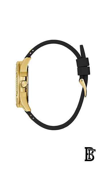 Guess Queen Womens Gold Tone Case Black Silicone Watch GW0536L3 image 3