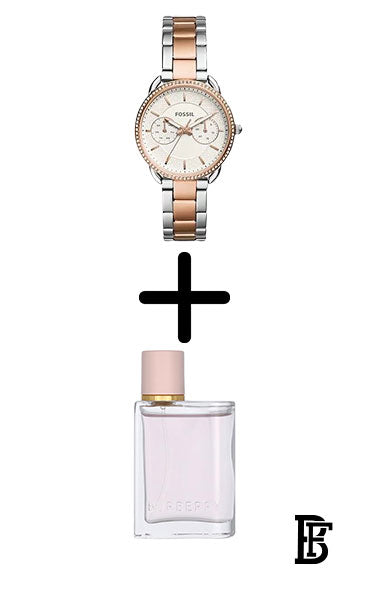 FOSSIL ES4396 Women's Water Resistant Metal Chronograph Watch - 34 mm - Rose Gold/Silver + Gift perfume tester 30 ml image 1