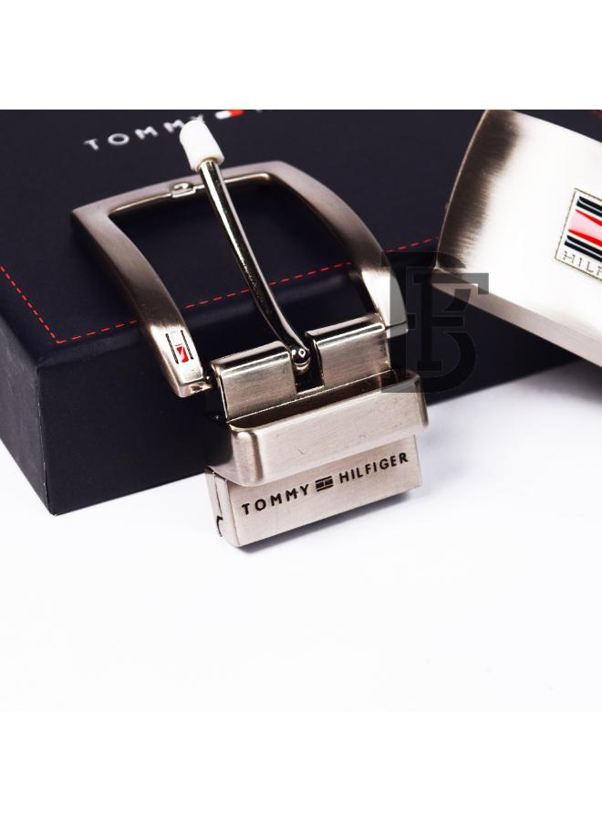 Black Tommy Hilfiger Leather Belt for Men Two Buckle image 3