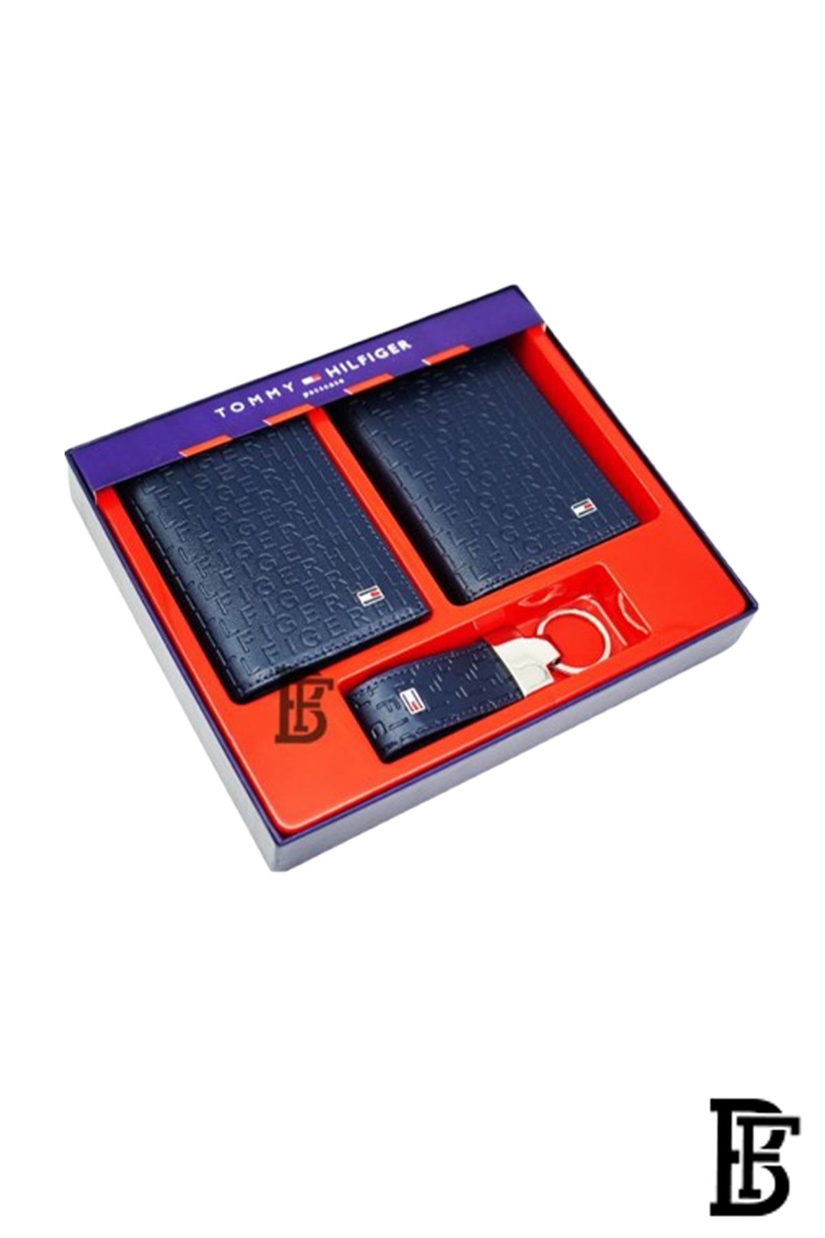 Tommy Hilfiger Salto Men Leather Gift Set of Wallet+Card Case+Keyfob - blue/blue+blue/blue image 1