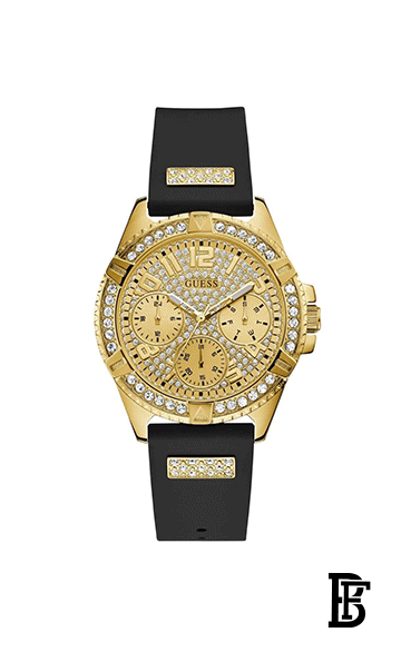 GUESS - W1160L1 - WATCH FOR LADIES GOLD GOLD WITH CRYSTAL STAINLESS STEEL - CHAMPAGNE - BLACK SILICONE STRAP image 0