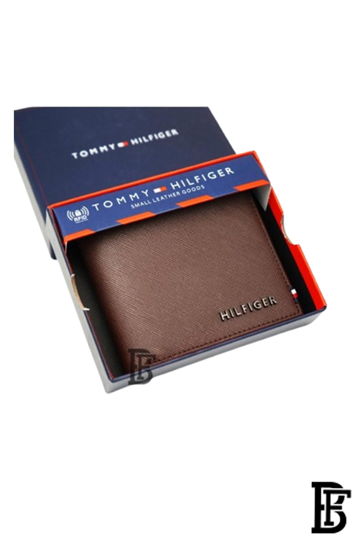 Tommy Hilfiger wallet is a one to face solid style covered in light/BROWN leather image 1