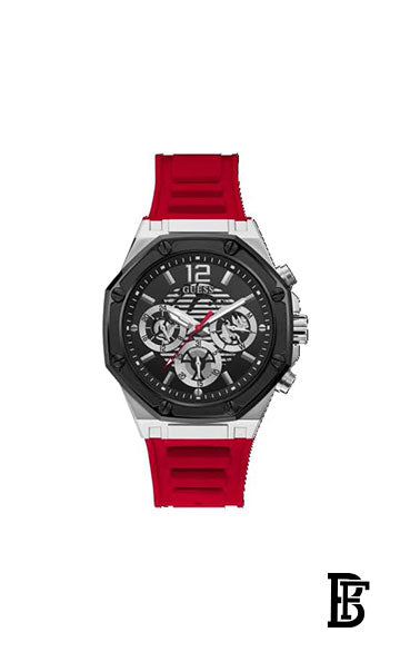 GUESS GW0263G3 Men's Momentum Chronograph Silicone Wrist Watch - 44mm - Red + Gift perfume tester 30 ml image 2