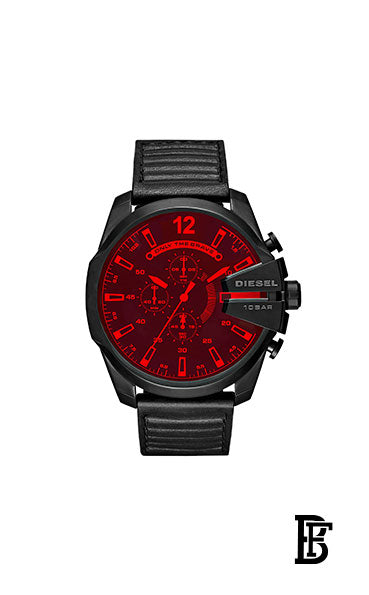 Diesel Men's Mega Chief Quartz Stainless Steel and Leather Chronograph Watch, Color: Black (Model: DZ4460), Chronograph + Gift perfume Tester 30 ml image 2