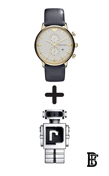 Emporio Armani AR0386  Men's Classic Grey Leather Quartz Watch with Beige Dial + Gift perfume Tester 30 ml image 0