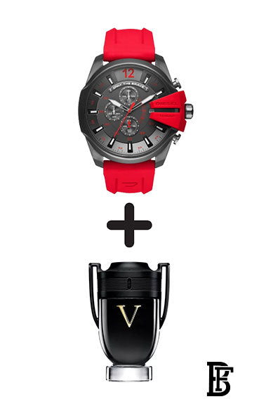 DIESEL Men's Gunmetal Round Shape Silicone Strap Chronograph Wrist Watch 52 mm - Red - DZ4427 + Gift perfume Tester 30 ml image 0