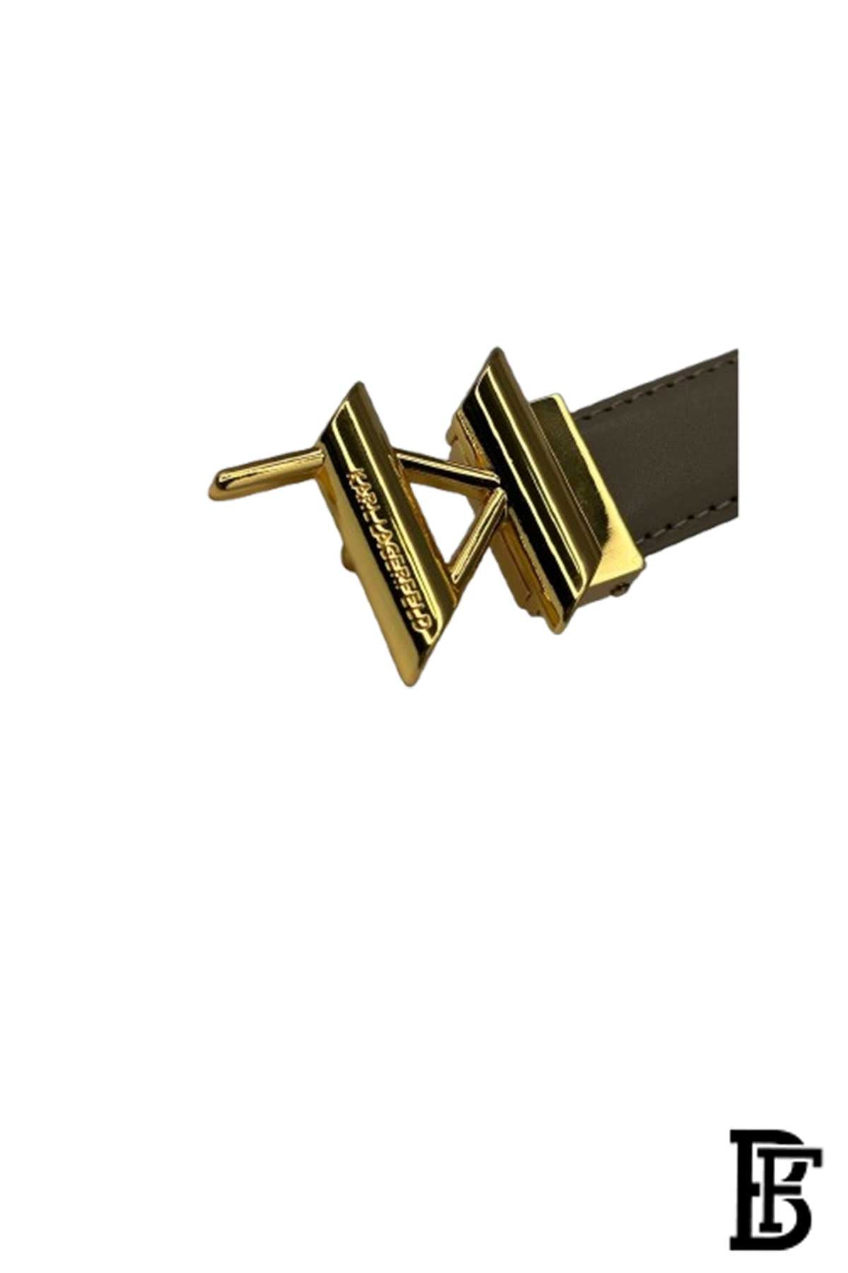 Karl Lagerfeld Women's Taupe Leather Belt with Gold Buckle image 0