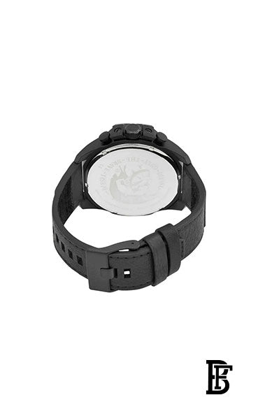 Diesel Men's Mega Chief Quartz Stainless Steel and Leather Chronograph Watch, Color: Black (Model: DZ4460), Chronograph image 3