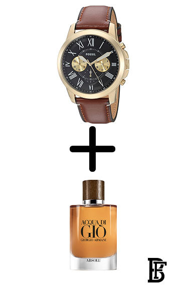 FOSSIL FS5297 Men's Grant Leather Chronograph Watch - 44 mm - Brown + Gift perfume tester 30 ml image 0