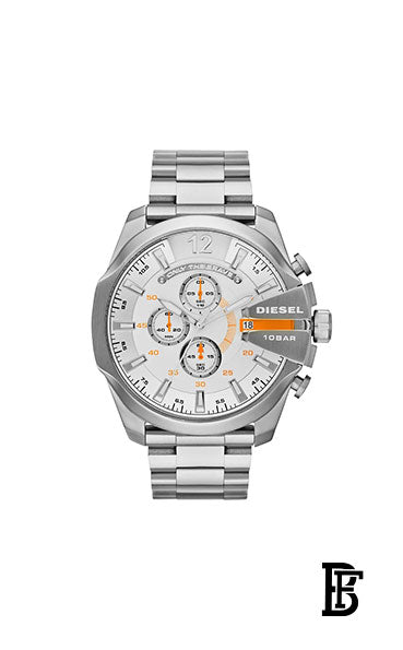 DIESEL Men's Mega Chief Round Shape Stainless Steel Chronograph Wrist Watch 54 mm - Silver - DZ4328 + Gift perfume Tester 30 ml image 2