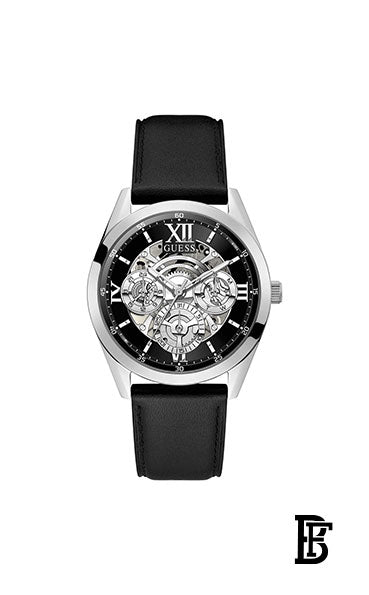 GUESS GW0389G1  Watch for Men, Quartz Movement, Analog Display, Black Leather Strap-WGUS + Gift perfume tester 30 ml image 2