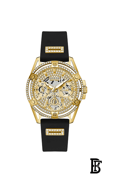 Guess Queen Womens Gold Tone Case Black Silicone Watch GW0536L3 image 1