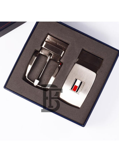 Black Tommy Hilfiger Leather Belt for Men Two Buckle image 1