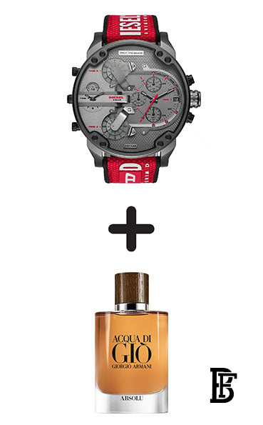 DIESEL Men's Essential Round Shape Fabric Analog Wrist Watch 57 mm - Red - DZ7423 + Gift perfume Tester 30 ml image 0
