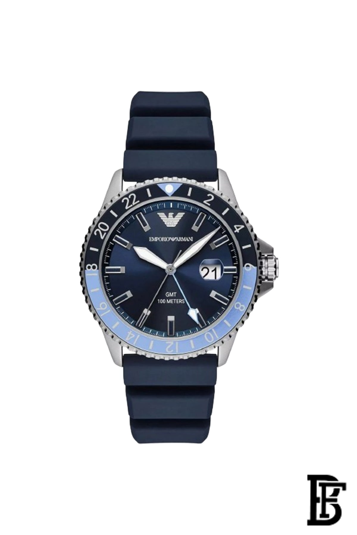 Emporio Armani AR11592 Men's Enamel Dial Silicone Strap Watch, Silver/Blue image 1
