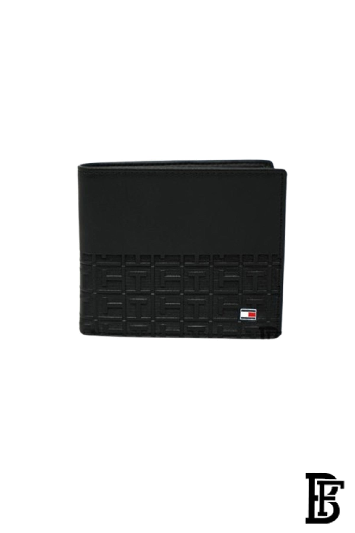 Tommy Hilfiger Wallet is a one to face solid style covered in light/black leather image 2
