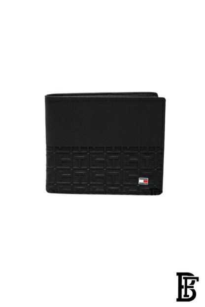 Tommy Hilfiger Wallet is a one to face solid style covered in light/black leather image 2
