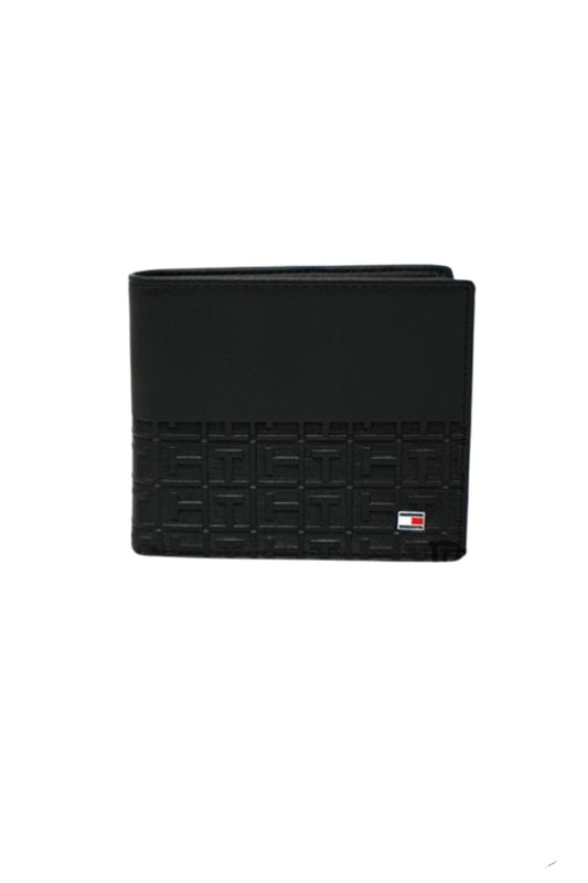 Tommy Hilfiger Wallet is a one to face solid style covered in light/black leather image 2