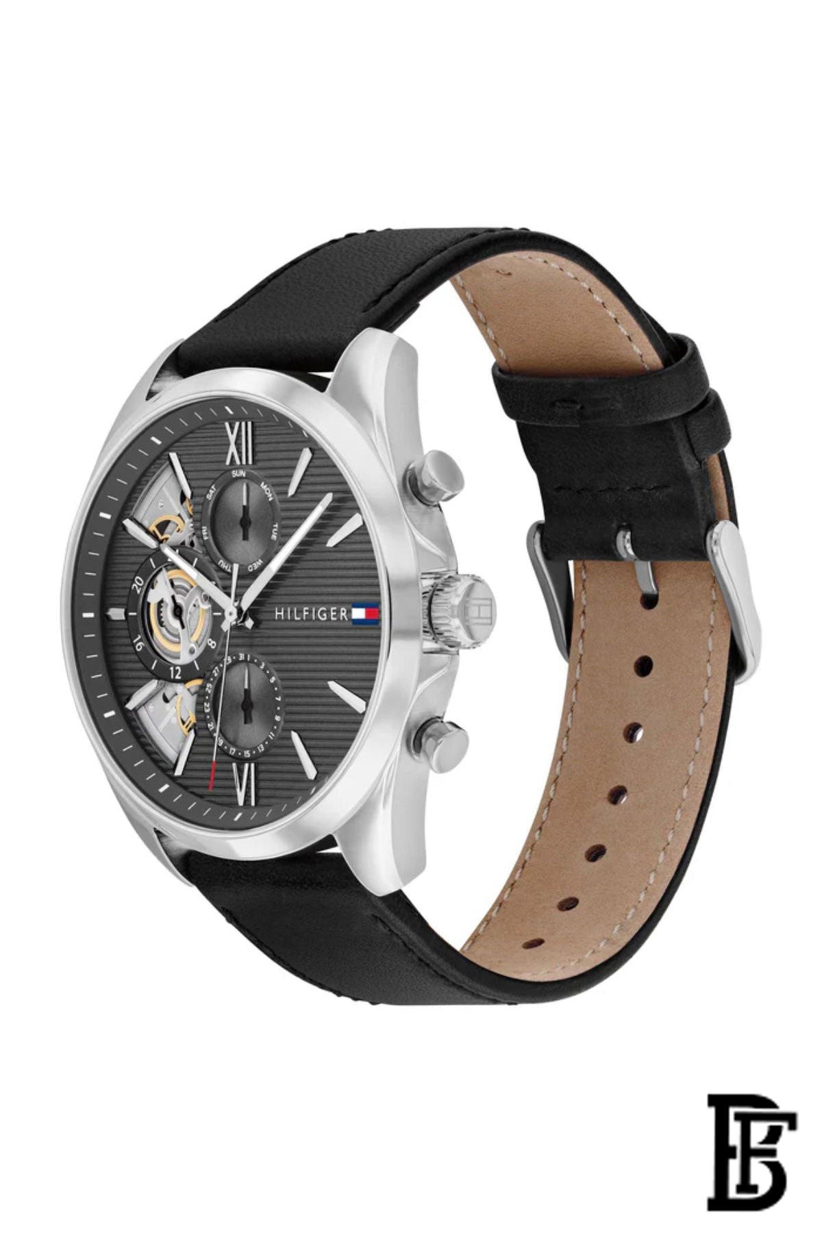 Tommy Hilfiger Black Leather Dark Grey Dial Multi-function Men's Watch - 1710644 image 1