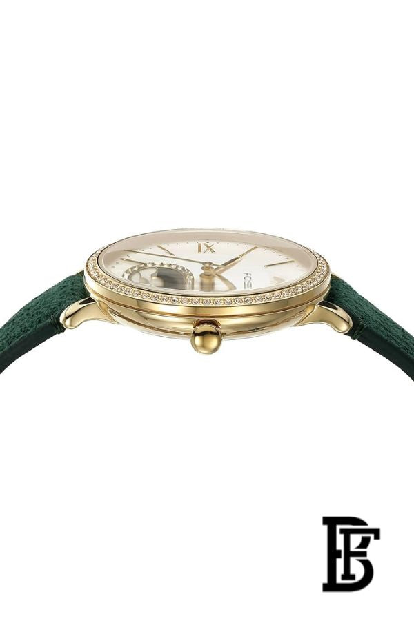 Fossil Jacqueline Multifunction Moonphase Mother of Pearl White Dial Green Leather Strap Watch for Women - ES5244 image 5
