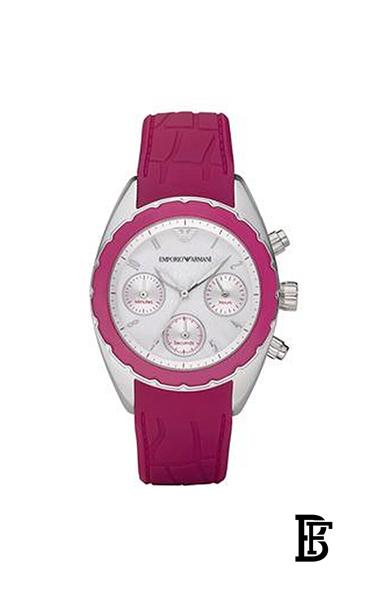 EMPORIO ARMANI Sport Chronograph Silver Dial Hot Pink Silicone Ladies AR5937 image 0