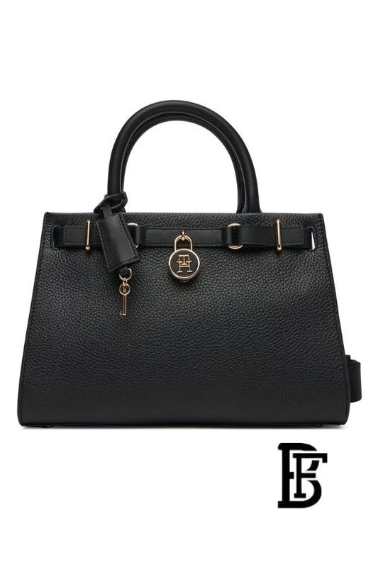 Tommy Hilfiger Black Leather Women Handbag Aw0Aw17926 – Elegant Everyday Shoulder Bag image 0