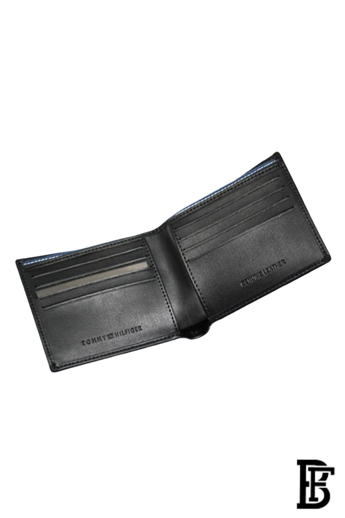Tommy Hilfiger Wallet is a one to face solid style covered in light/black leather image 8