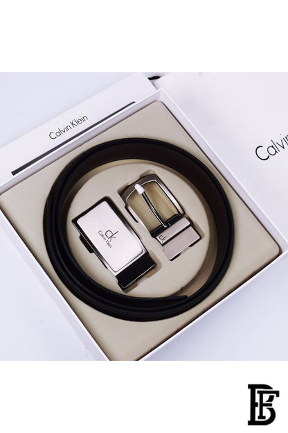 Calvin Klein Leather Double Face Belt Black Belt Two Buckle Box for Men image 1