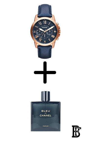 FOSSIL FS4835 Men's Leather Chronograph Wrist Watch - 44 mm - Blue + Gift perfume tester 30 ml image 1