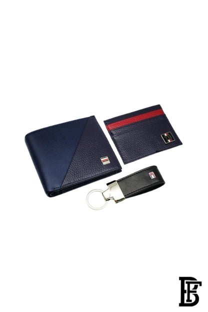Tommy Hilfiger Salto Men Leather Gift Set of Wallet+Card Case+Keyfob - blue/blue+blue/Black image 2