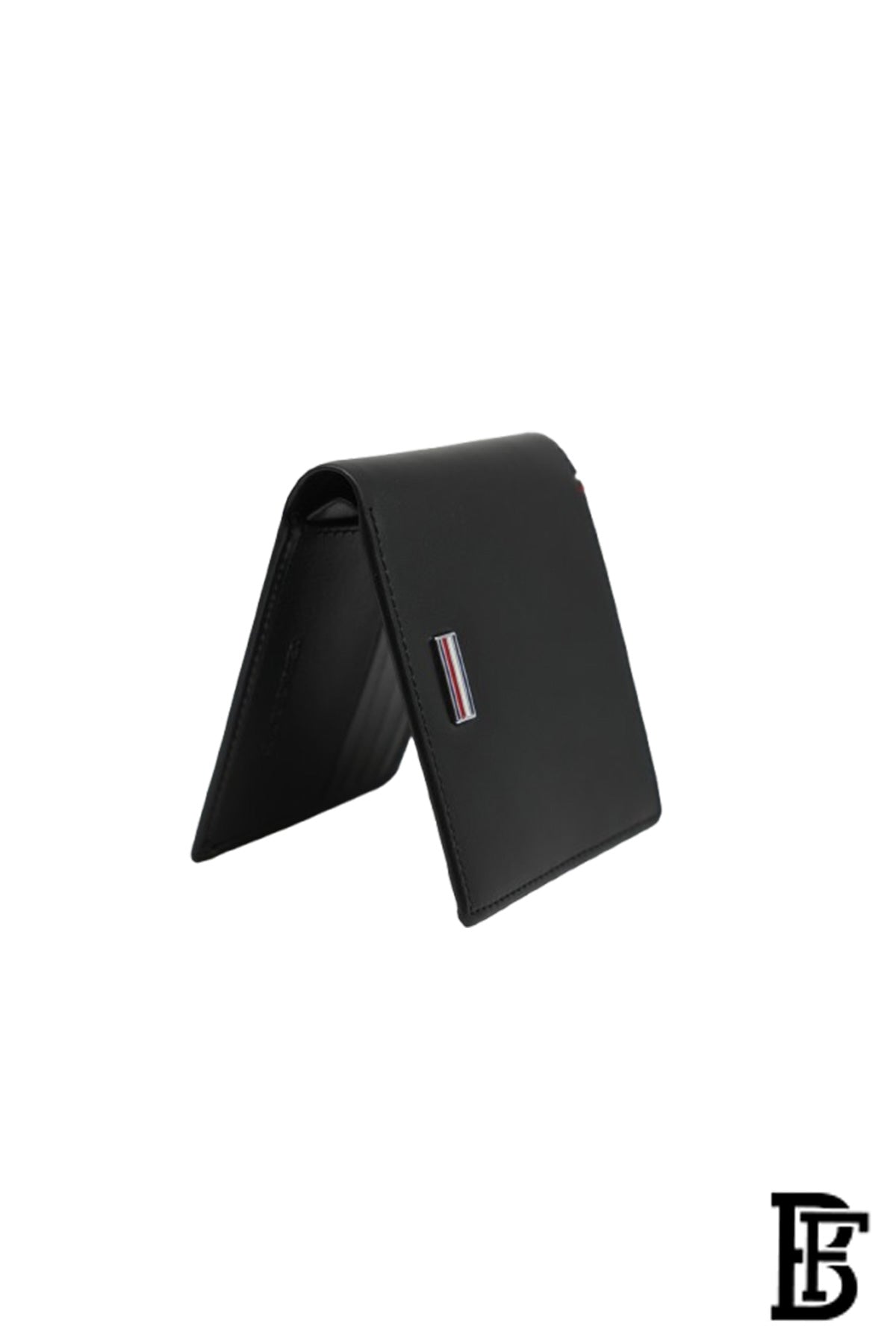 Tommy Hilfiger Wallet is a one to face solid style covered in light/black leather image 5