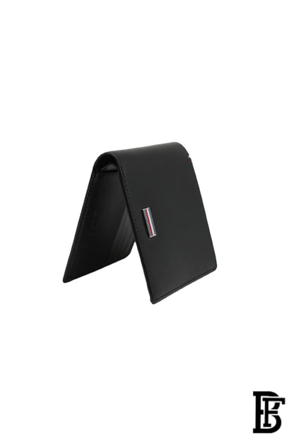 Tommy Hilfiger Wallet is a one to face solid style covered in light/black leather image 5