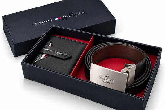 TOMMY GENUINE LEATHER SET BELT & WALLET