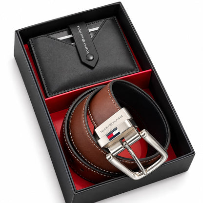 TOMMY GENUINE LEATHER SET BELT & WALLET
