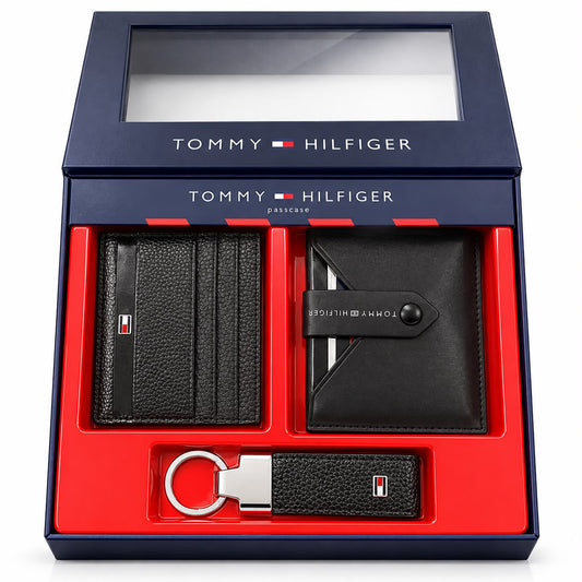 TOMMY GENUINE LEATHER SET WALLET, CH & CHAIN